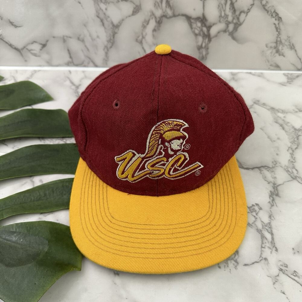 USC University Southern California Vintage 90s Snap Back Hat Red Yellow Trojan